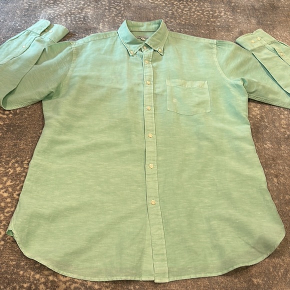 PETER MILLAR LIGHT GREEN LINEN SILK AND COTTON MENS SHIRT - Picture 2 of 13